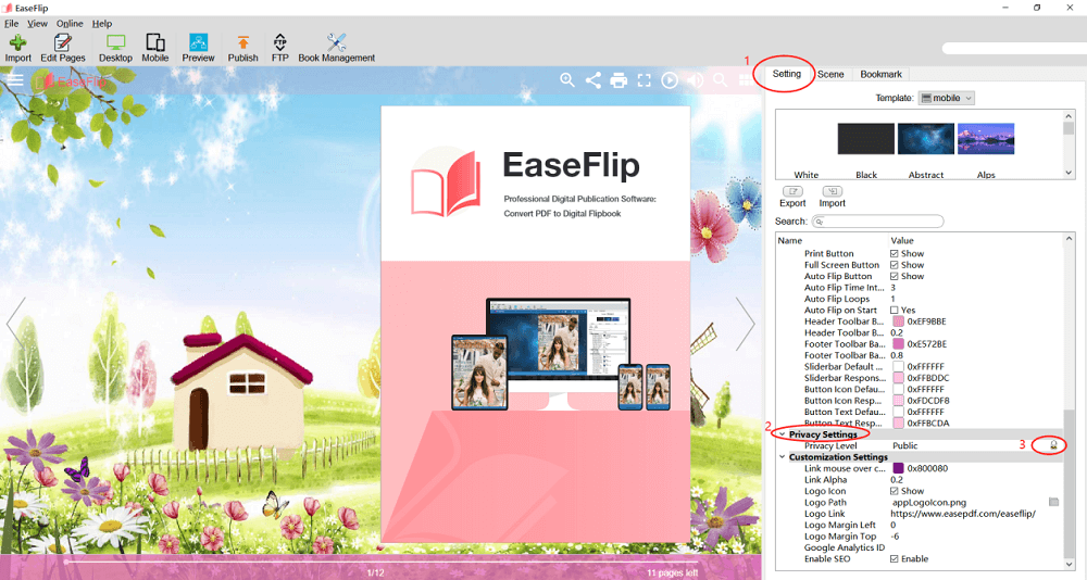 EaseFlip 개인 정보 설정