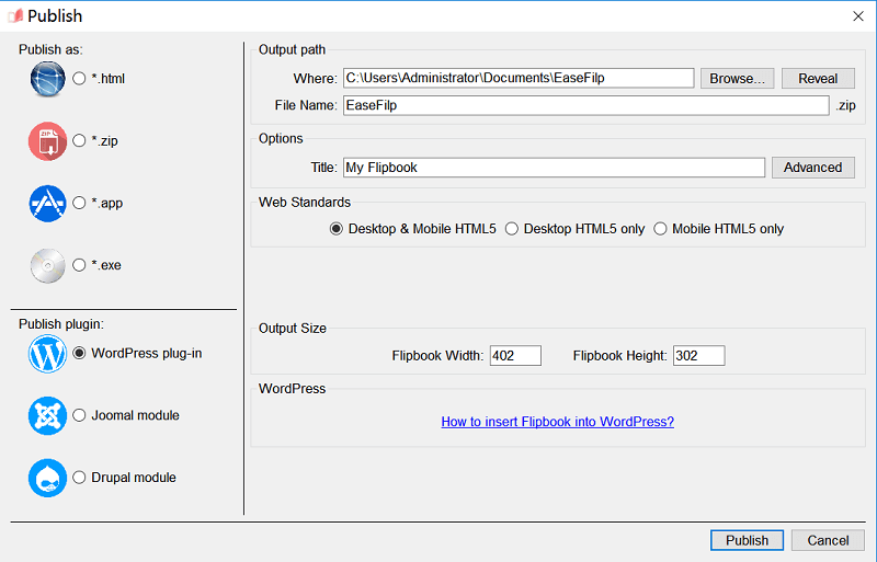 WordPress 플러그인에서 Flipbook 게시