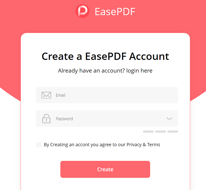 قم بالتسجيل في حساب EasePDF