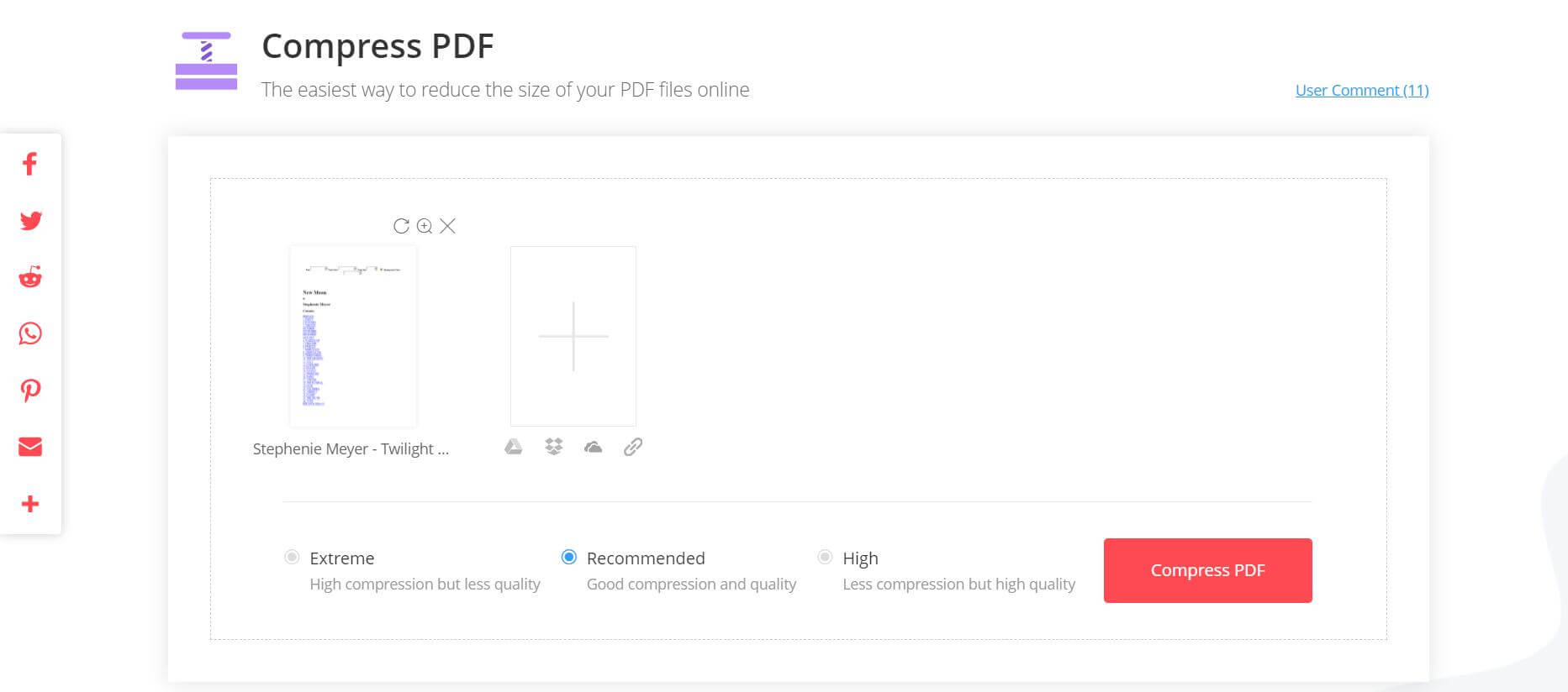 EasePDF Compress PDF Komprimierungsrate auswählen