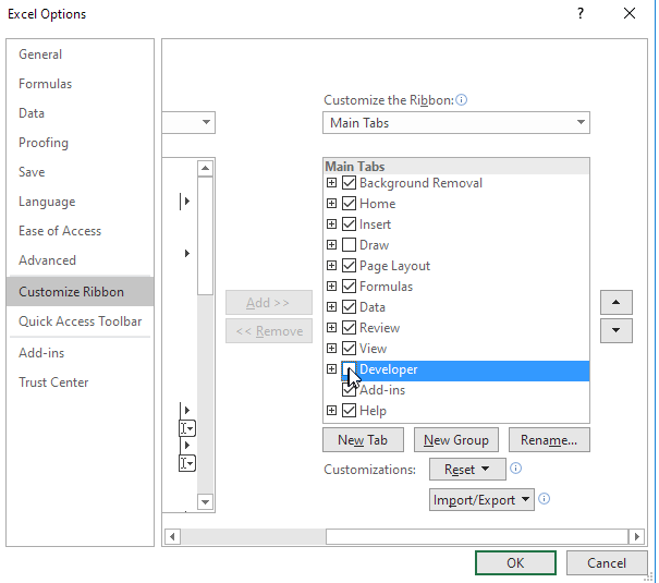 Excel Customize Ribbon Developer