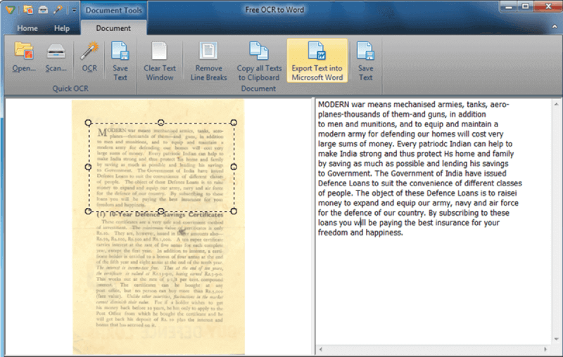 Free OCR to Word -Export von Text in Word