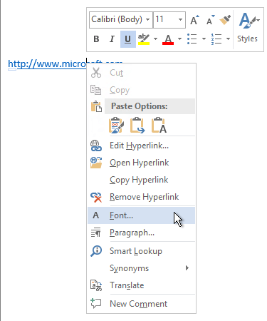 Microsoft Word Modifica collegamento ipertestuale Cambia carattere