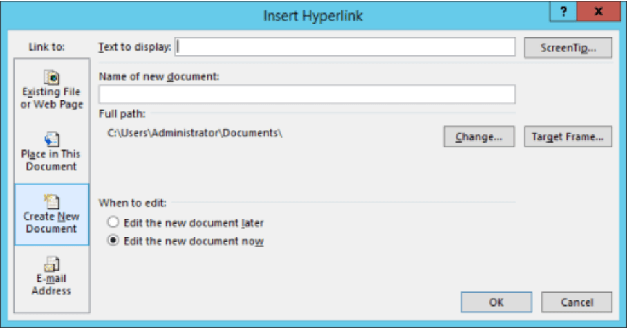 Microsoft Word Inserir Hyperlink Criar Novo Documento