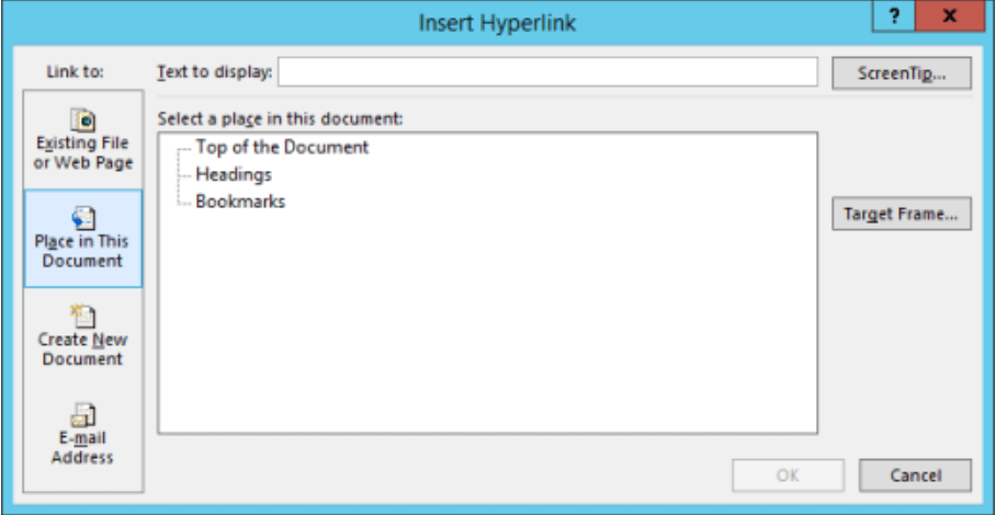 Microsoft Word Inserir hiperlink Coloque neste documento