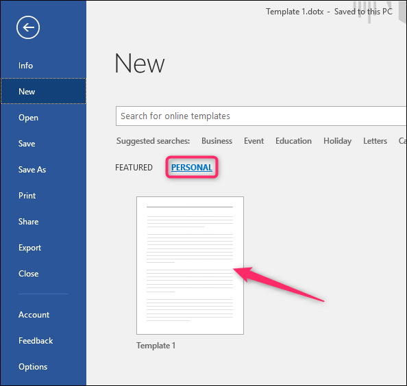 Microsoft Word Neue persönliche Vorlage