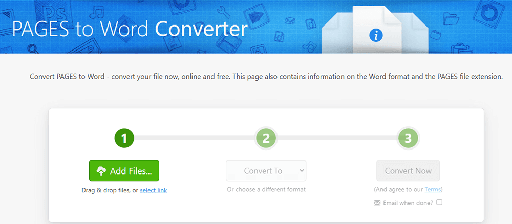 Zamzar Pages เป็น Word Converter