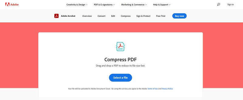 Add PDF to Adobe Online Compressor