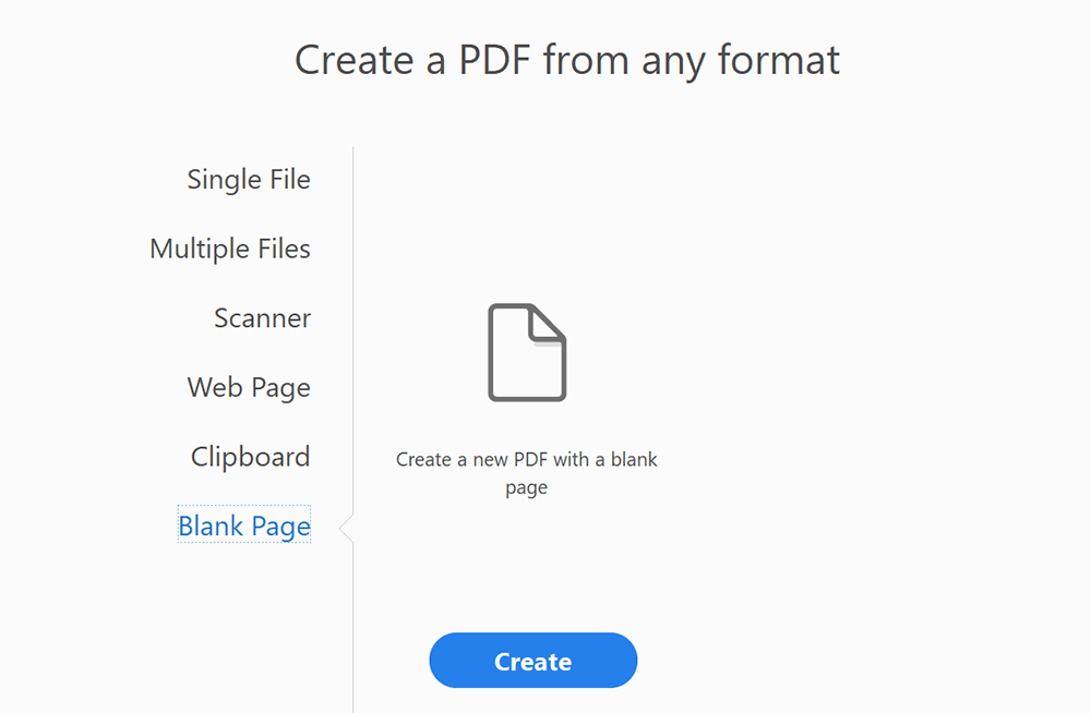 Adobe Acrobat Pro DC Cree un PDF en blanco