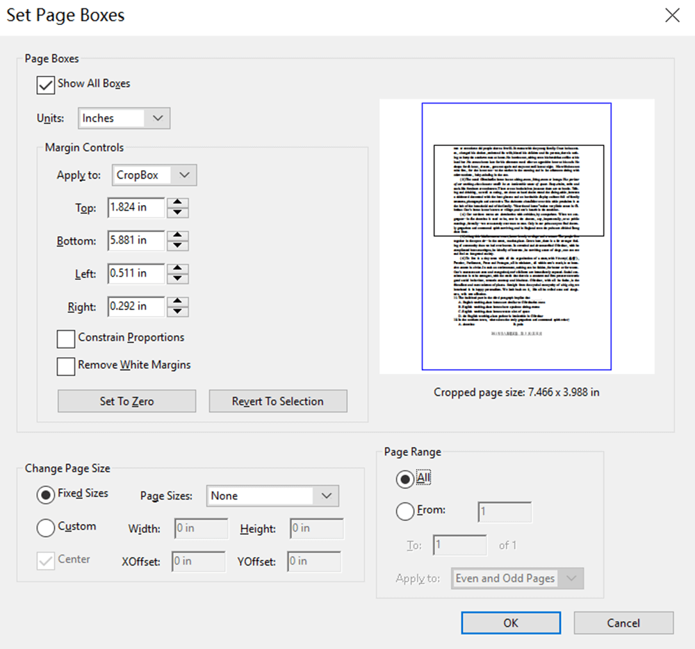 Cuadros de página de conjuntos de páginas de recorte de Adobe Acrobat Pro DC