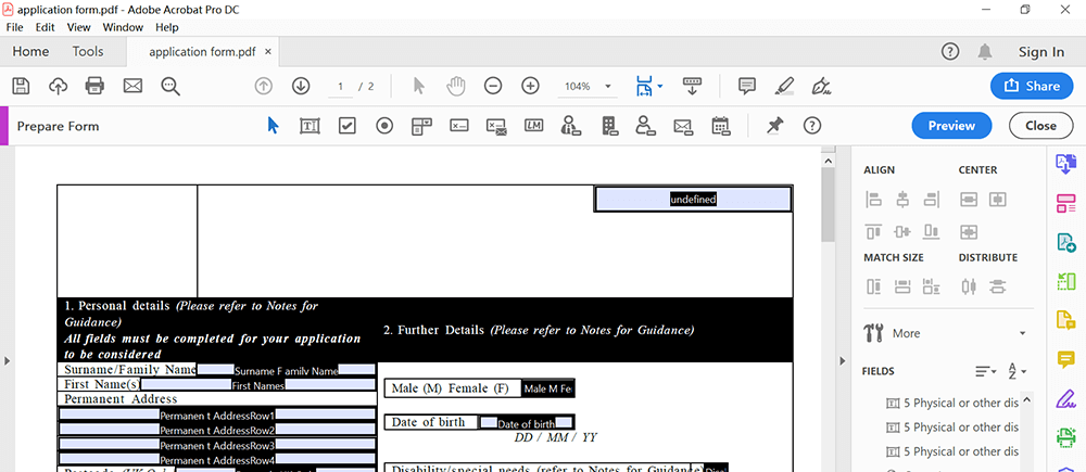 Adobe Acrobat Pro DC 입력 가능한 PDF 편집