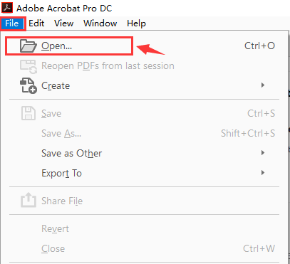 ملف Adobe Acrobat Pro DC مفتوح