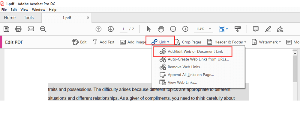 Adobe Acrobat Pro DC Link Adicionar link de documento