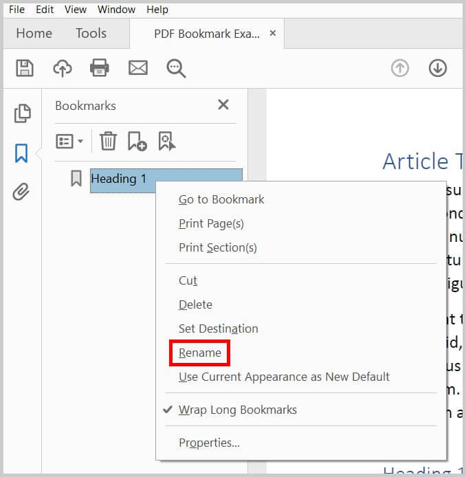 Adobe Acrobat Lesezeichen umbenennen