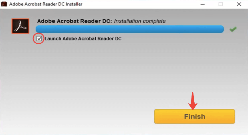 Kết thúc trình cài đặt Adobe Reader