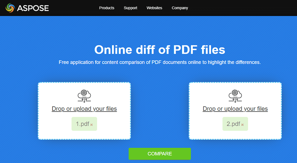 Aspose PDF Compare Cargar documentos comparados