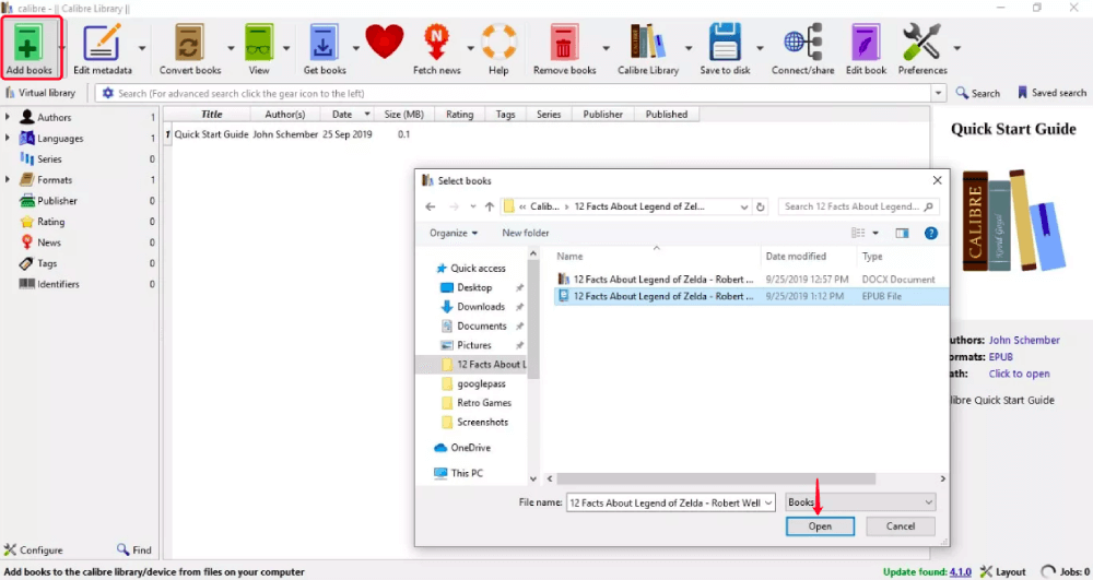 Calibre Add Books Open