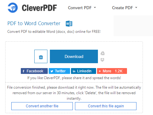CleverPDF PDF 轉 Word 完成