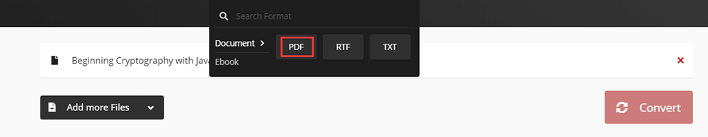 CloudConvert Válassza a PDF formátumot