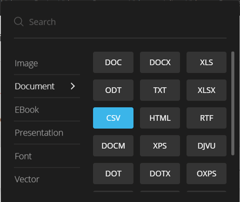 Convertio选择 CSV 格式