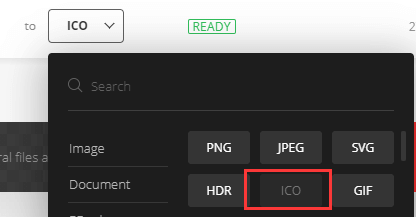 Convertio JPG in ICO Format wählen