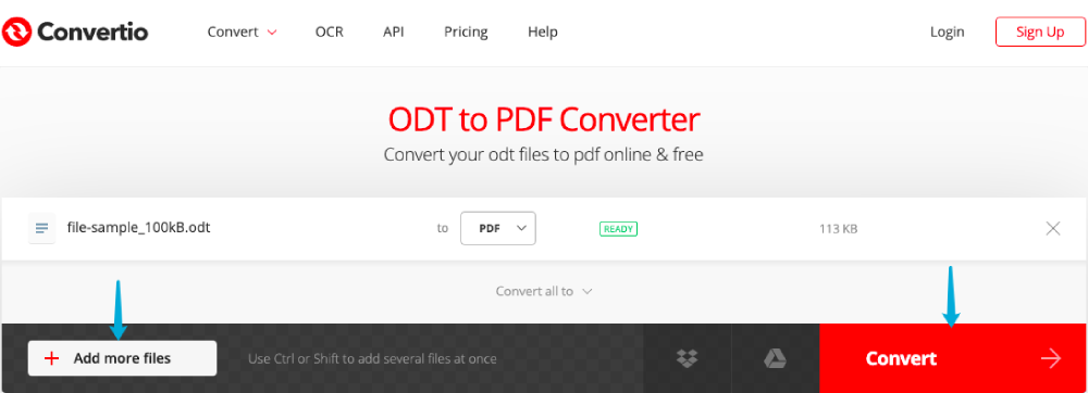 Convertio von ODT in PDF Konvertieren