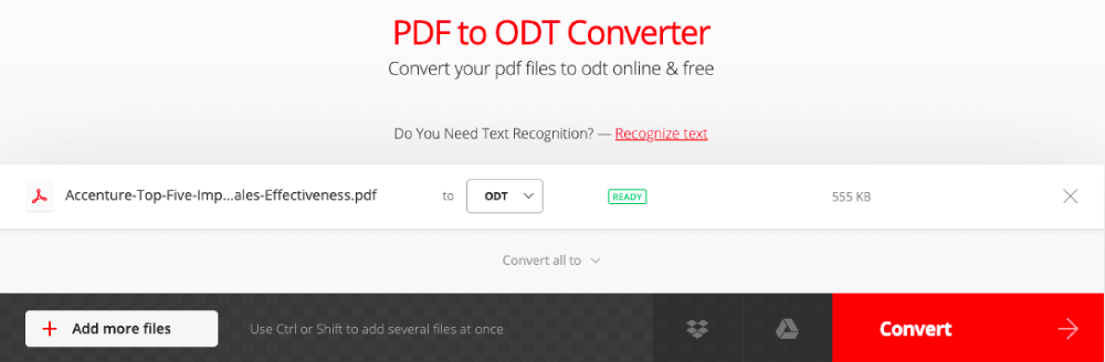 Convertio von PDF in ODT Konvertieren von Dateien