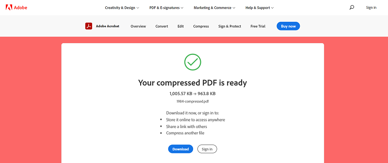 Download Compressed PDF File from Adobe Online Compressor