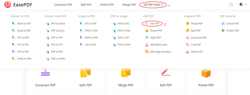 EasePDF Tüm PDF Araçları PDF'yi Düzenle