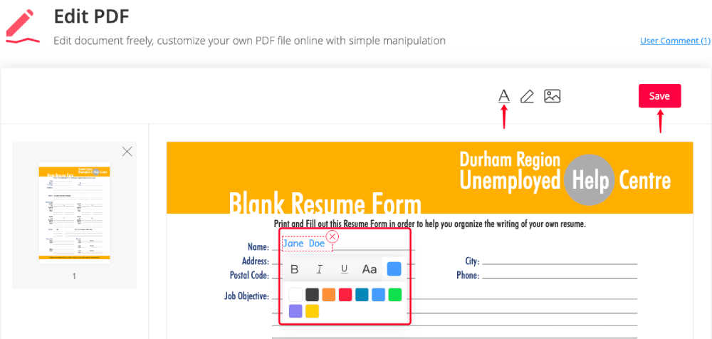 EasePDF Aggiungi testo al PDF