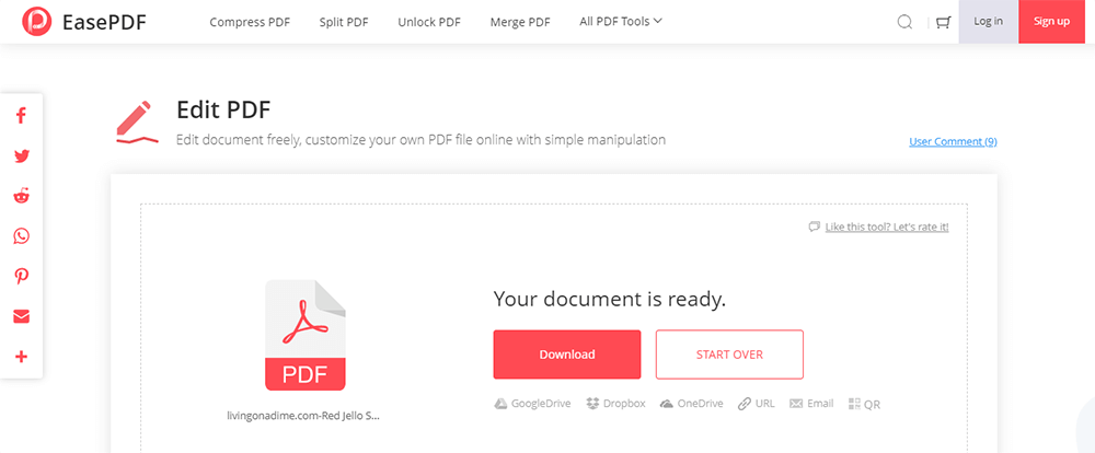 EasePDF Modifier le fichier de téléchargement PDF