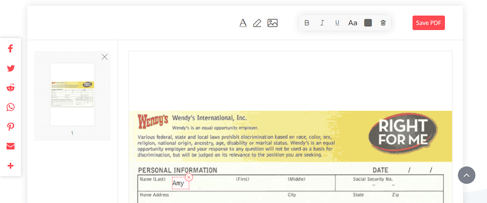EasePDF Edit PDF Fill Wendy's Application