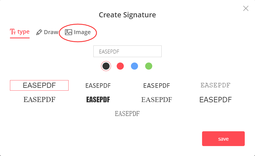 EasePDF توقيع PDF أضف توقيع صورة