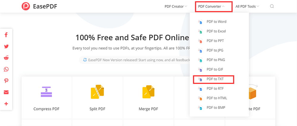 EasePDF Homepage PDF Converter PDF to TXT