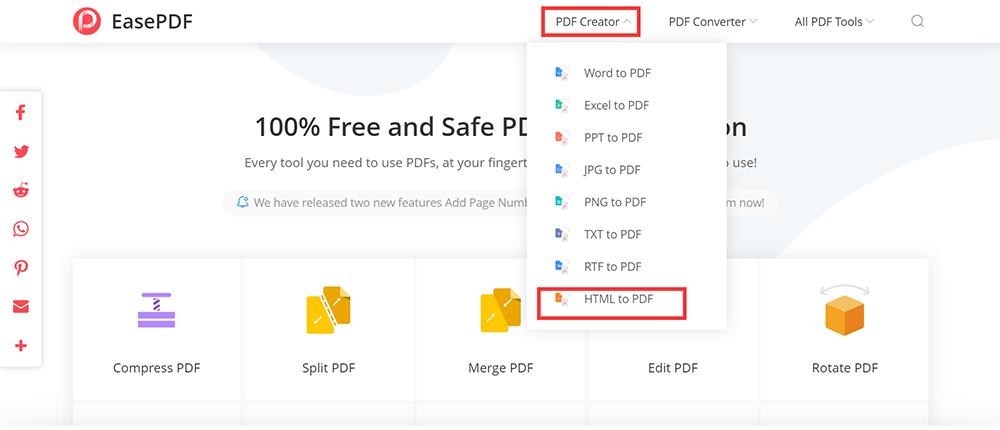 EasePDF Ana Sayfa PDF Oluşturucu HTML'den PDF'ye