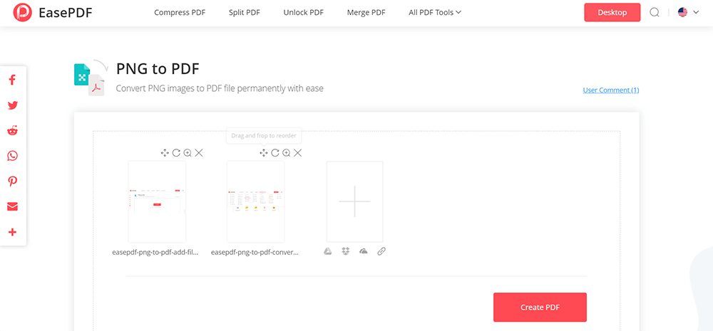 EasePDF PNG to PDF Lumikha ng PDF