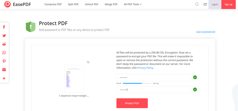 EasePDFセットパスワード