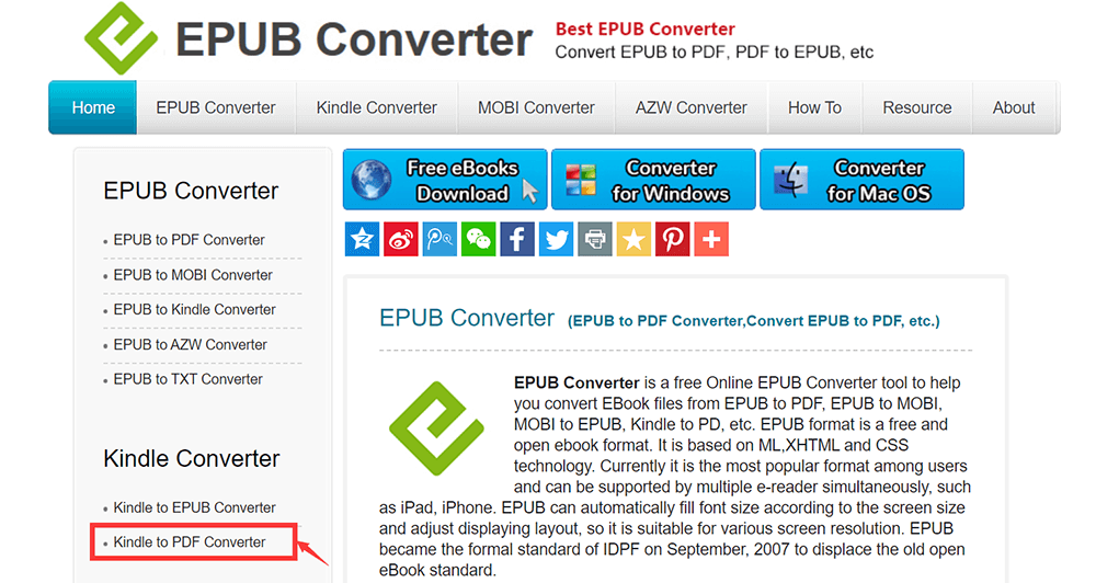 Convertitore Epub Convertitore da Kindle a PDF Converter