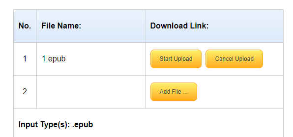 Az Epub Converter indító feltöltése