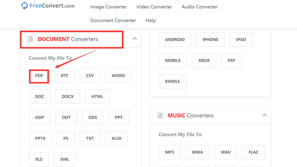 FreeConvert主頁文檔轉換器PDF