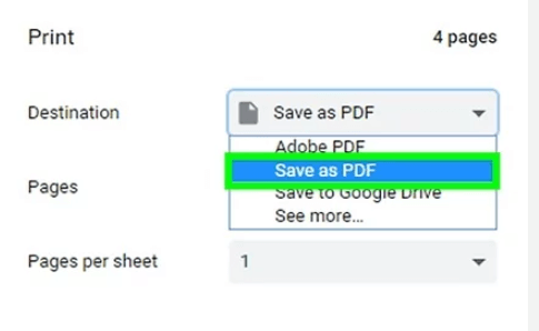 Google Chrome Print Destination Save as PDF