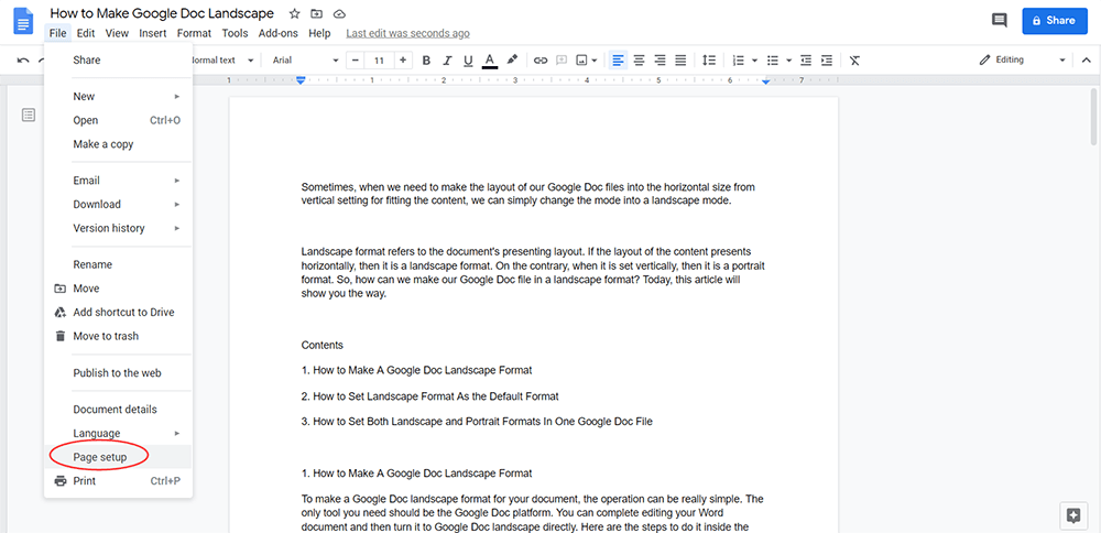 Google Doc Page Setup