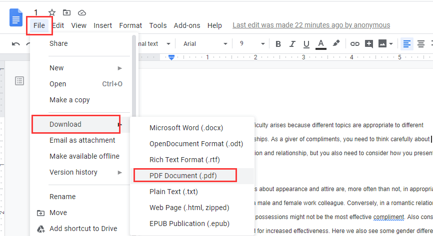 Google Docs Descargar PDF