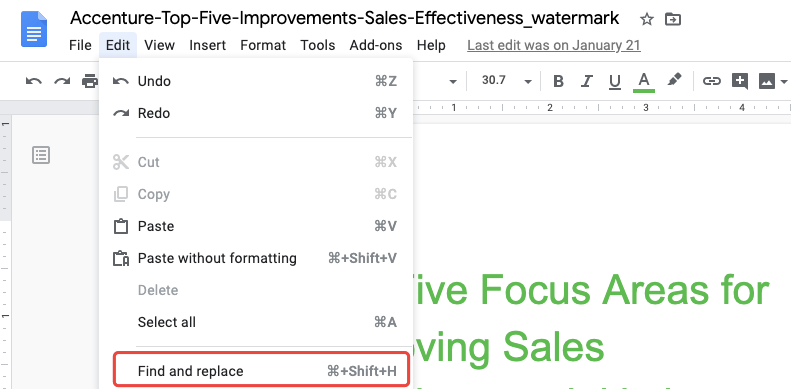 Hanapin at Palitan ng Google Docs