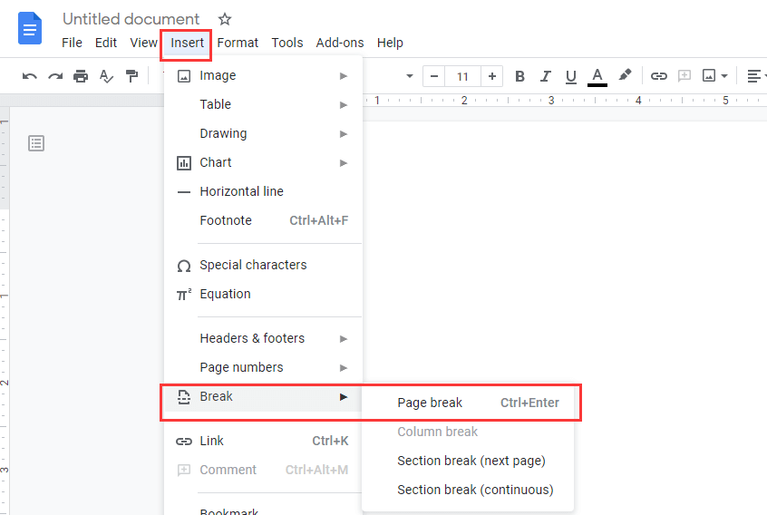 Google Docs ادراج Pages