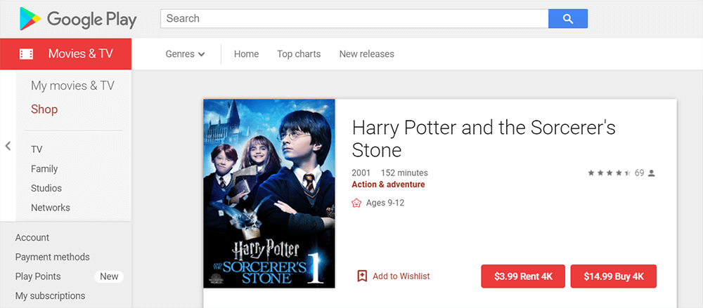 Google Play Harry Potter ve Büyücü Taşı