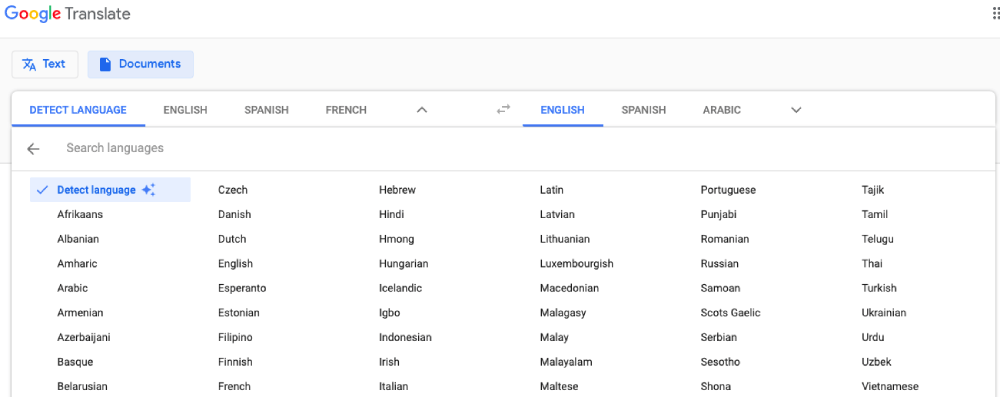 Google แปลภาษา เลือกภาษา