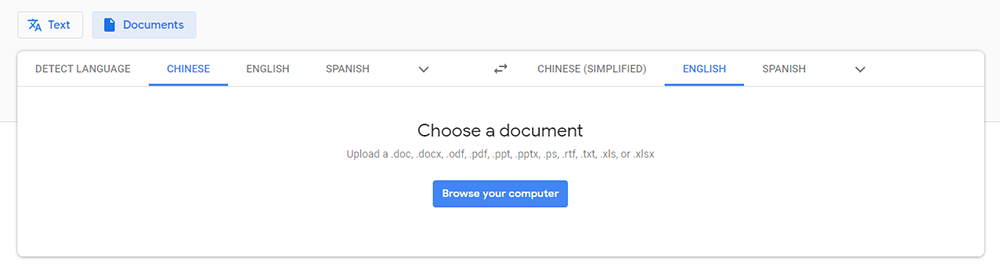 Google Translate Website Documents