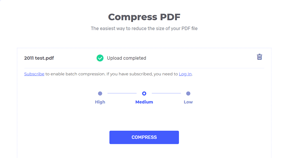 Hipdf ضغط PDF حدد مستوى الضغط