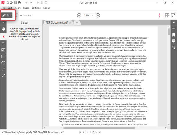 Mode d'édition de IceCream PDF Editor